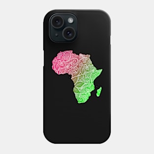 Colorful mandala art map of Africa with text in pink and green Phone Case