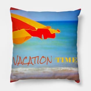 Vacation Time on the Beach under a Colorful Umbrella Pillow