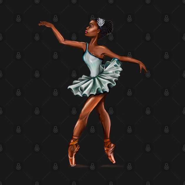 Ballerina in blue green dress, ballerina doing pirouette in duck egg coloured/coloured tutu  - brown skin ballerina by Artonmytee