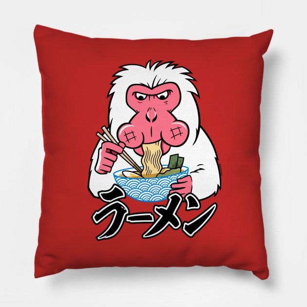 Snow Monkey Ramen Pillow by wloem