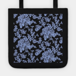 Toile, Cornflower Blue Roses Pattern Tote