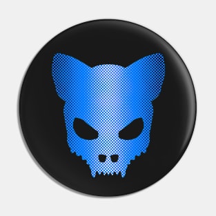 Devil-Cat Skull In Blue and Black Halftones Art Pin