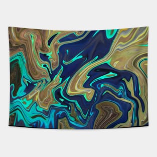 Liquid Marble, Swirling Blue and Tan Tapestry