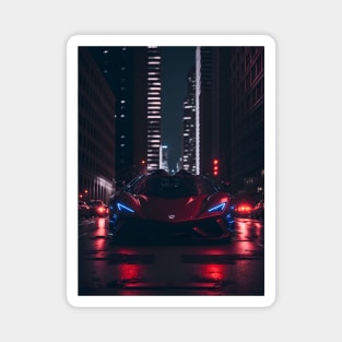 Chicago Night Ride Red Sports Car Magnet
