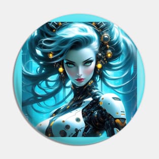 Biopunk Robot Girl Pin