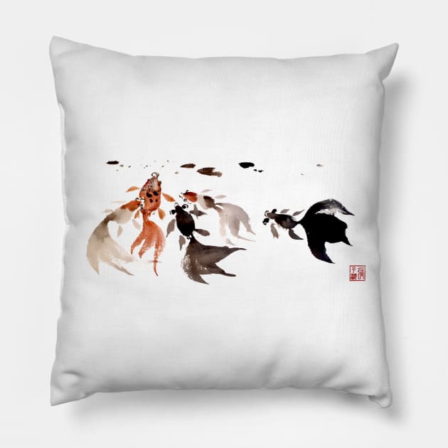 Hungry Goldfishes Pillow by Huluhua