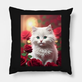 Cat with Roses - Modern Digital Art Pillow