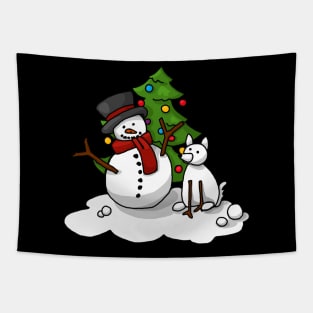 Snowman and his friend, the snow dog Tapestry