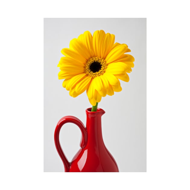 Yellow Mum In Red Vase by photogarry