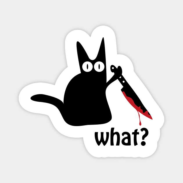 black spooky cat with bloody knife Magnet by Johnny_Sk3tch