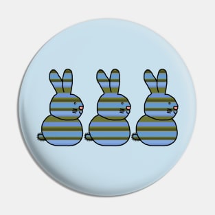 Three Easter Bunny Rabbits Crete Palm Stripes Pin