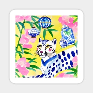 Preppy cheetah and chinoiserie lanterns on yellow Magnet