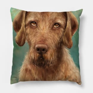 Painting of a Wirehaired Vizsla Rolling its Eyes Pillow