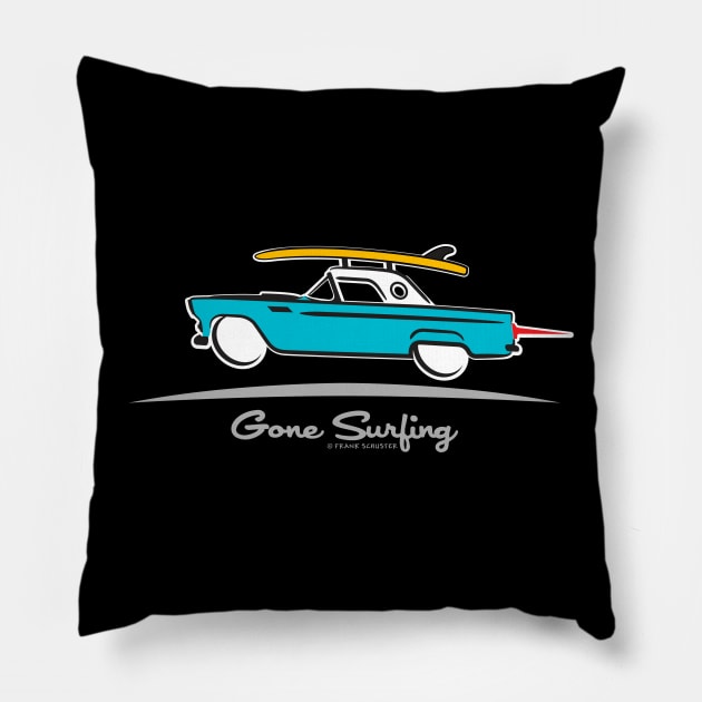 1955 Ford Thunderbird Gone Surfing Pillow by PauHanaDesign