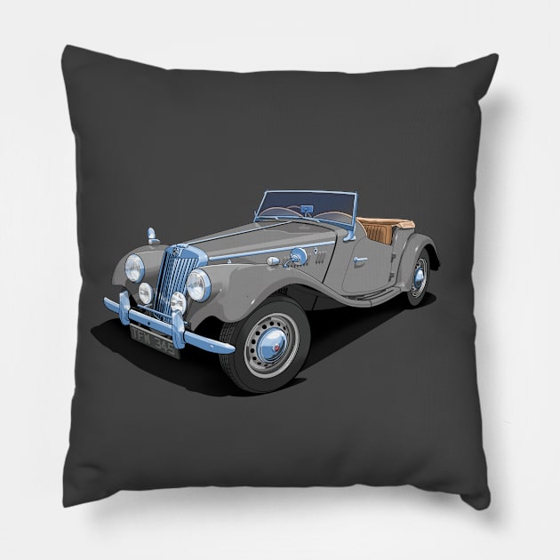 1954 MG TF sports car in birch grey Pillow by candcretro