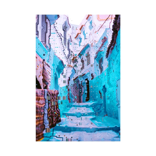 Morocco Blue and White Alley Glitch Art by GLITCH.HUB