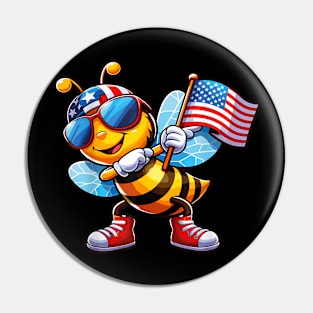 Dabbing Bee American Flag, Memorial Day, 4th of July Pin