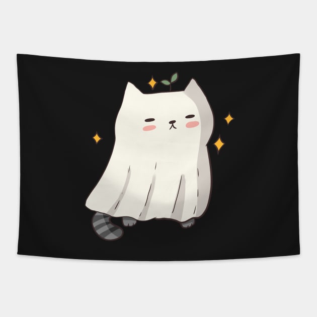 Cute ghost cat illustration Tapestry by Mayarart