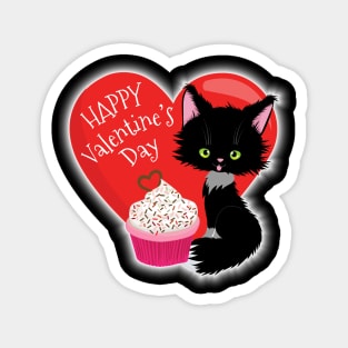 Happy Valentine's Day Cute Cat Heart Cupcake Magnet