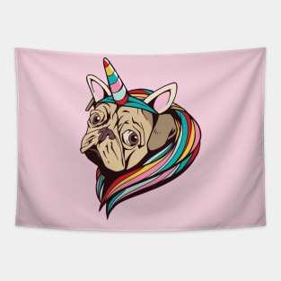 Unicorn Pug with Rainbow Hair Tapestry