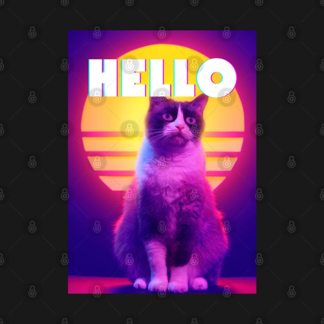 Hello Synthwave Retro Cat by 80snerd