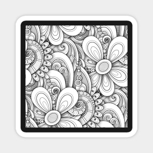 Monochrome Seamless Pattern with Floral Motifs Magnet