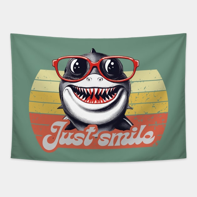 Just smile funny shark with red glasses Tapestry by TRACHLUIM