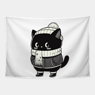 Winter Cold Black Cat Tapestry