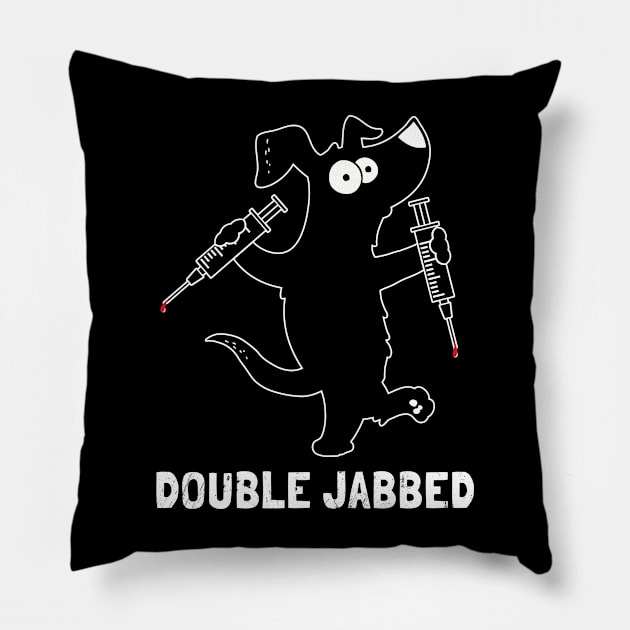 Dog With Syringes, Double Jabbed, Fully Vaccinated Pillow by NuttyShirt