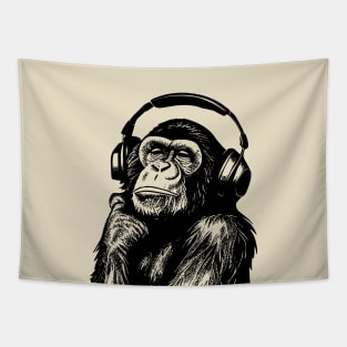 Chimp With Headphones Tapestry