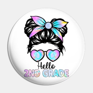 Hello 2nd Grade Messy Hair Bun Girl Back To School First Day Pin