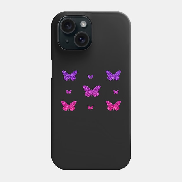 Pink Purple Ombre Faux Glitter Butterflies Phone Case by Felicity-K