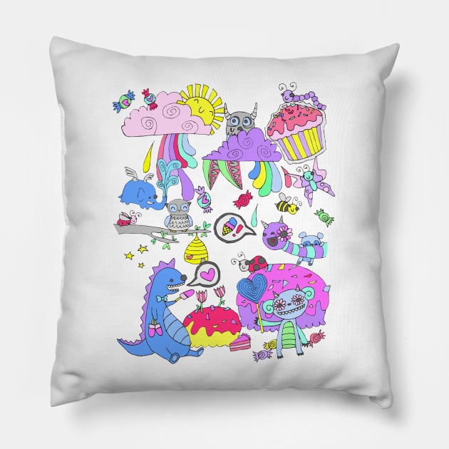 Sweet Candy Monsters Pillow by nukesgoboom