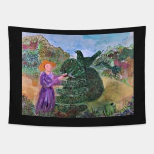 lady trimming topiary Tapestry