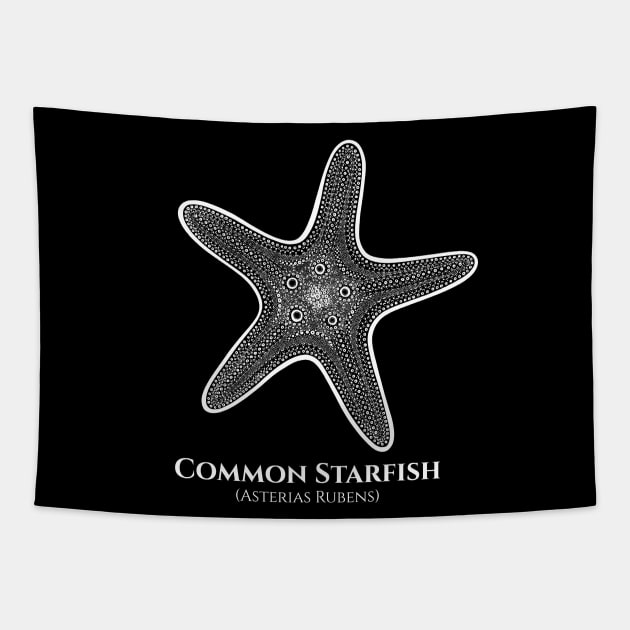 Common Starfish with Common and Scientific Names - black and white Tapestry by Green Paladin