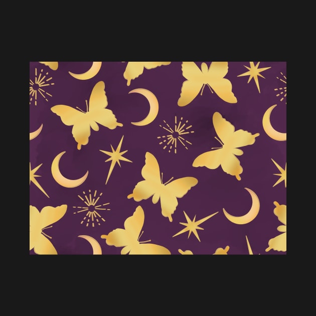 Gold Stamped Butterflies and Sunbursts on Royal Purple by FrostedSoSweet