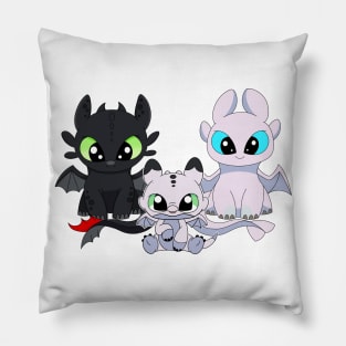 Fury family with baby girl dragon, toothless dragon mama, parents gift Pillow