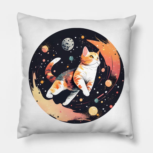 Cute Cat Moon Funny Cat - Floating in Space Pillow by WilliamHoraceBatezell