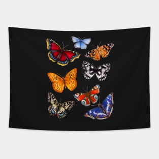 Bright Butterflies On Black Tapestry