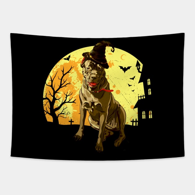 Scary italian cane corso Dog Witch Hat Halloween Tapestry by PaulAksenov