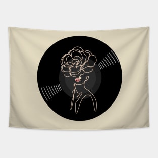 Vinyl - Rose woman floral design minimalist line art Tapestry