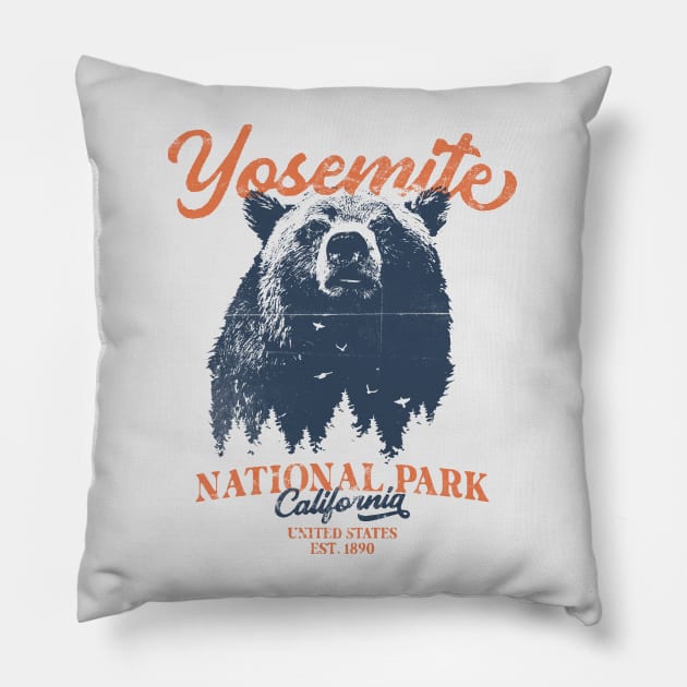 Vintage Yosemite Grizzly Bear California National Park Pillow by Fitastic