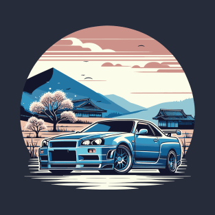 Skyline R34 with a  Japanese Countryside background T-Shirt