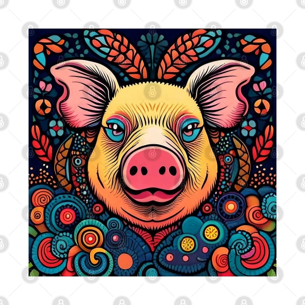 Porky the Psychedelic and Colorful Pig by Davey's Designs