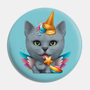 Russian Blue Cat Ice Cream Unicorn Pin