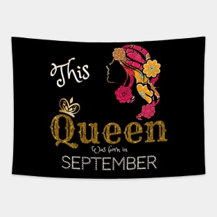 This Queen Was Born In September, Black Girl Birthday Tapestry