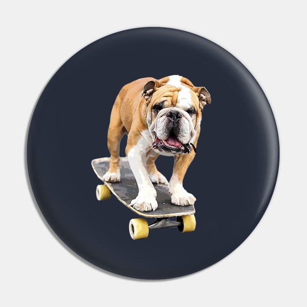 Bulldog on Skateboard Cute Puppy Dog British American Aussie Pin by ElegantCat