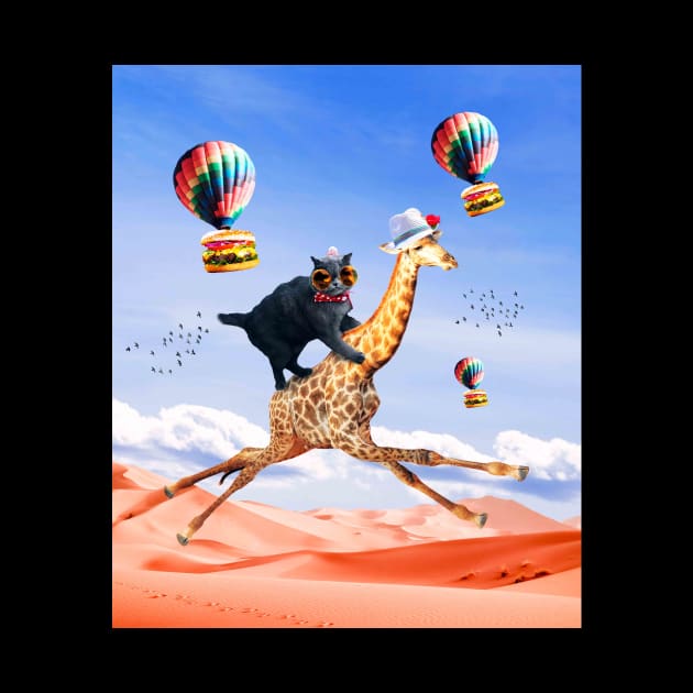 Cat Giraffe - Cat Riding Flying Giraffe with Burger by Random Galaxy