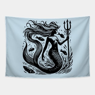 Woodcut Mermaid Tapestry