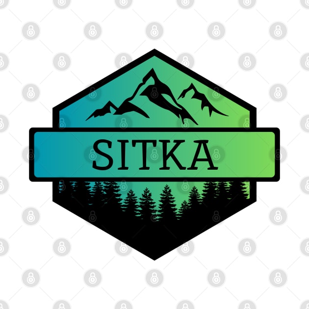 Sitka Alaska Mountains and Trees by B & R Prints